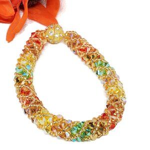 Handmade Autumn Bracelet – Colorful Crystal & Rhinestone Jewelry